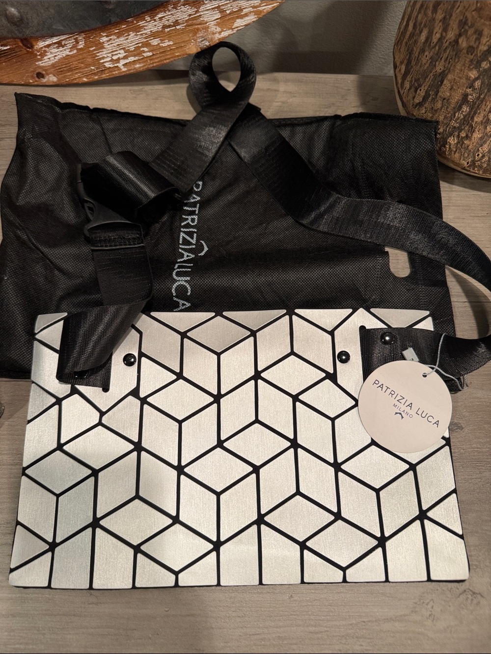 Patrizia Luca White and Black Geometric Crossbody